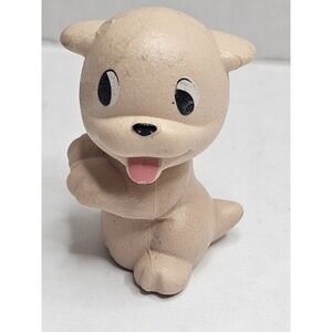 Vintage Pink Molded Rubber Puppy Figure Begging Tongue Out Big Black Eyes 2" T